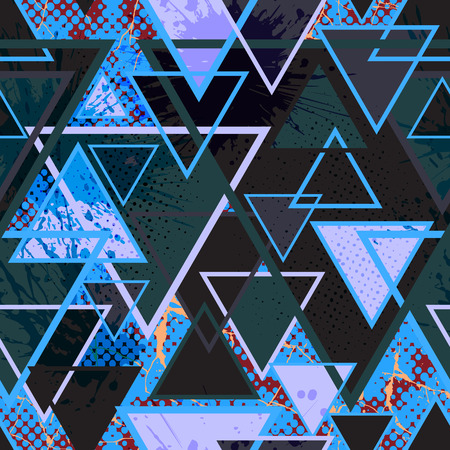 落書きには 割れ 飛散やハーフ トーン効果とシームレスなパターンが様式化されました 明るい色の都会的なスタイルのベクトルの壁紙 グランジ背景を抽象化します のイラスト素材 ベクタ Image