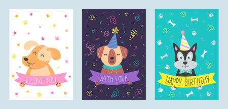 vector vector set of cute greeting cards with dog handdrawn illustrations for print cards poster banner and other design - Dog Greeting Cards vector vector set of cute greeting cards with dog handdrawn illustrations for print cards poster banner and other design - Dog Greeting Cards