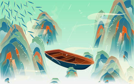 Grain rain solar term raining sky country tide illustration qingming festival landscape landscape poster