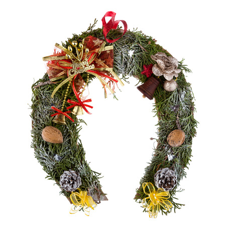 christmas wreath made of moss in the shape of a horseshoe isolated on white background stock - Horseshoe Christmas Wreath christmas wreath made of moss in the shape of a horseshoe isolated on white background stock - Horseshoe Christmas Wreath
