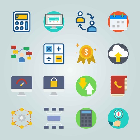 icon set about marketing with schedule calculator and calendar