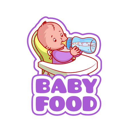 ベビー ハイチェア ミルクのボトル付けでかわいい子は ベビーフードの会社のロゴ ベクトル クリップ アート イラスト白背景に分離されました のイラスト素材 ベクタ Image ベビー ハイチェア ミルクのボトル付けでかわいい子は ベビーフードの会社のロゴ ベクトル クリップ アート イラスト白背景に分離されました のイラスト素材 ベクタ Image