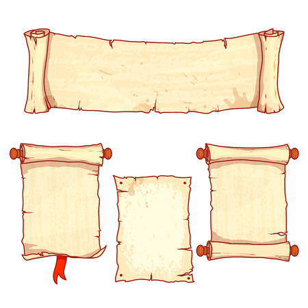 4 つの古代の巻物のセットです ベクター グラフィックは 白い背景で隔離 のイラスト素材 ベクタ Image