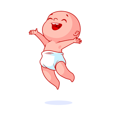 Vector Very Happy Little Baby In The Diaper The Funny Cartoon Character Is Jumping Vector Illustration Isolated On A White Background Vector Very Happy Little Baby In The Diaper The Funny Cartoon Character Is Jumping Vector Illustration Isolated On A White Background