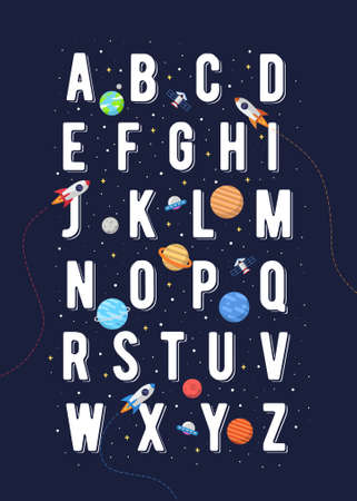 Vector space alphabet for kids. vector illustration of alphabet graphics for kids with outer space theme. space kids, alphabet for children. Vector space alphabet for kids. vector illustration of alphabet graphics for kids with outer space theme. space kids, alphabet for children.