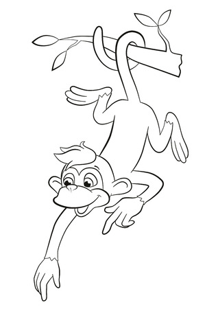 coloring pages little cute monkey is hanging on the tree branch
