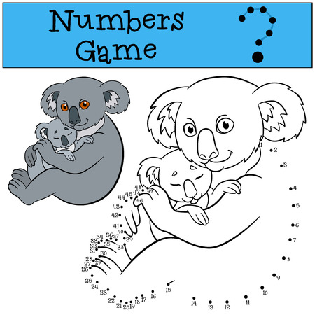 教育的なゲーム 輪郭数字ゲーム 母コアラは かわいい赤ちゃんと笑顔に 彼女と一緒に座っています のイラスト素材 ベクタ Image