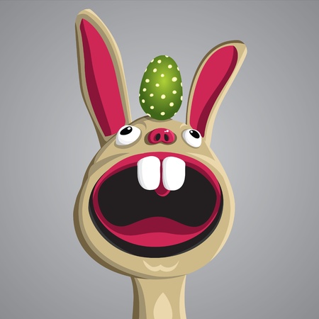 Easter funny bunny with egg on his head, vector Vector Illustration