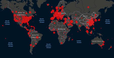 World map of Coronavirus Covid-19 , Close-up countries with Covid-19, Covid 19 map confirmed cases report worldwide globally. WORLD.