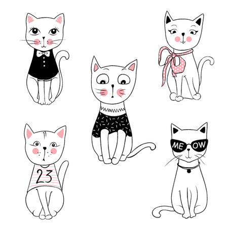 Conjunto De Gatos De Desenho Diferente. Estilo Simples E Moderno Do Gato  Ilustração do Vetor - Ilustração de animal, fundo: 221198556