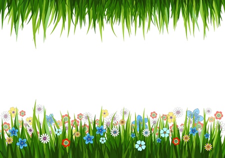 Vector illustration of a nature background with grass and flowers - 9296750