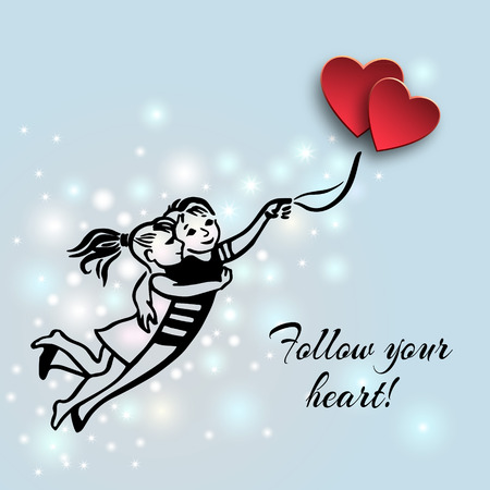 Citation Inspiree De L Amour Suivez Votre Coeur Polices Gratuites Utilisees Arizonia Hand Tirees Couple Sommaire Voler Avec Ballon En Forme De Coeur Romantique Couple Illustration Teen Voler Sur Des Ballons A Air De Coeur