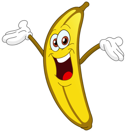 Cheerful Cartoon banana raising his hand