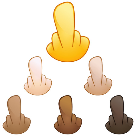 様々 な肌のトーンの逆の手の中指と拡張絵文字 のイラスト素材 ベクタ Image