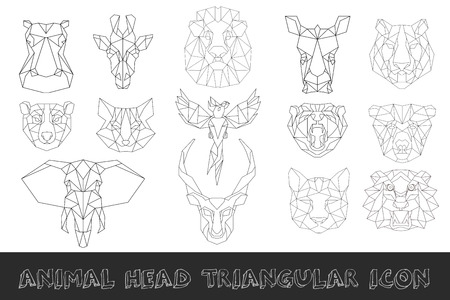 front view of animal head triangular icon set geometric trendy geometric animals