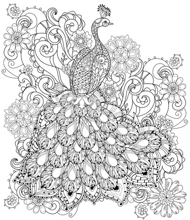 Stylized peacock hand drawn vector illustration. sketch for tattoo or makhenda. bird collection boho style.