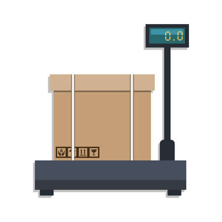Postweegschaal met kartonnen doos. vector illustratie Stockfoto