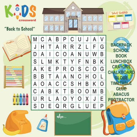 Easy word search crossword puzzle "back to school", for children in elementary and middle school. fun way to practice language comprehension and expand vocabulary. includes answers. Easy word search crossword puzzle "back to school", for children in elementary and middle school. fun way to practice language comprehension and expand vocabulary. includes answers.