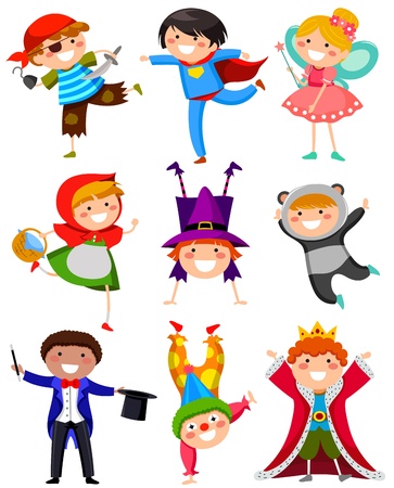 Set of kids wearing different costumes