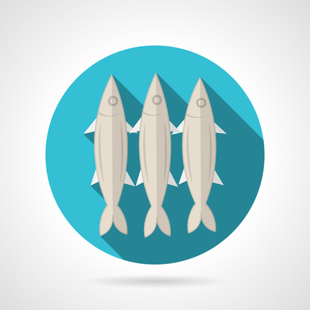 single blue round flat color style vector icon for three sardines