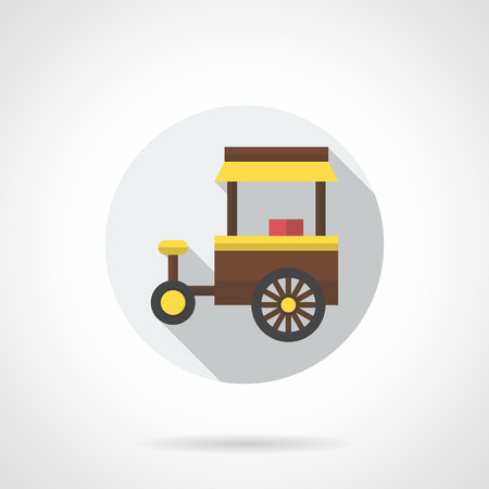 茶色の三輪車のトロリーまたは黄色の日除けが付いているカート ファーストフード ホットドッグ ハンバーガーとドリンクと携帯ショップ アウトドア ランチ 料理と貿易の概念 のイラスト素材 ベクタ Image 茶色の三輪車のトロリーまたは黄色の日除けが付いているカート ファーストフード ホットドッグ ハンバーガーとドリンクと携帯ショップ アウトドア ランチ 料理と貿易の概念 のイラスト素材 ベクタ Image