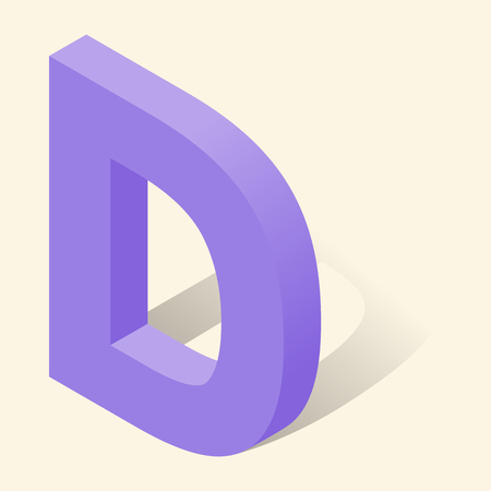 D Letter In Isometric 3d Style With Shadow Violet Vector Illustration