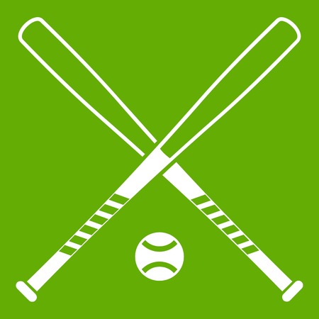 Crossed baseball bats and ball icon white isolated on green background vector illustration Stock Photo