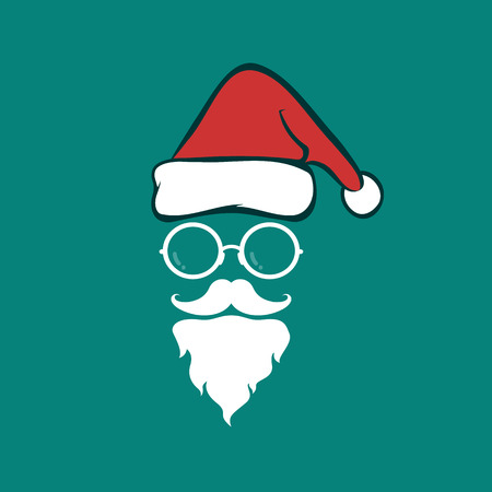 サンタの帽子とひげや青の背景に眼鏡 クリスマスのアイコン のイラスト素材 ベクタ Image