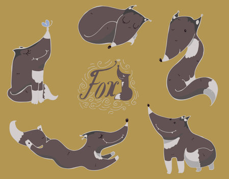 さまざまなポーズ 寝ている 座っている ジャンプ 立ちでかわいい黒または灰色キツネのカラフルなセット レタリングと欠点 良いキャラクター デザインやマスコットのイラスト のイラスト素材 ベクタ Image さまざまなポーズ 寝ている 座っている ジャンプ 立ちでかわいい黒または灰色キツネのカラフルなセット レタリングと欠点 良いキャラクター デザインやマスコットのイラスト のイラスト素材 ベクタ Image