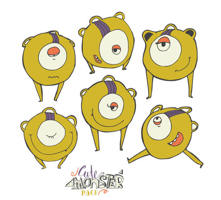 かわいいカラフルなモンスターのセットは 手書き落書きスタイルで 白い背景で隔離されました 美しい文字のコレクションです 子供イラストや幼稚なデザインの良いベクトル イラスト のイラスト素材 ベクタ Image