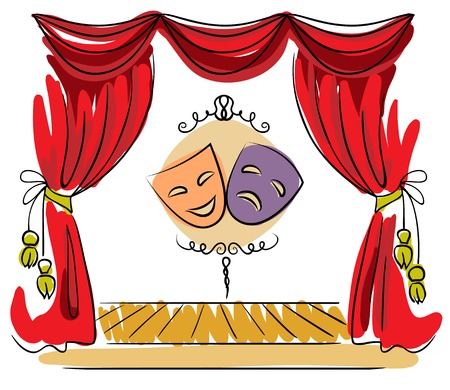 This picture represents what early beginnings of theatre production looked like, as masks were used to convey the gender of a character in plays!