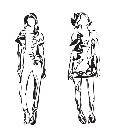 ファッション モデル 漫画の女性の手描きのスケッチ のイラスト素材 ベクタ Image