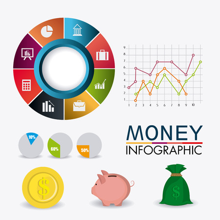 Bag of gold coins: Business growth and money savings infographics design, vector illustration