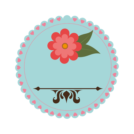 ピンクの花と紋章の図形ベクトル イラストでカラフルなスタンプのイラスト素材 ベクタ Image