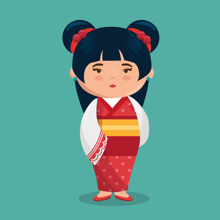 かわいい日本人の女の子がかわいいスタイル ベクトル イラスト デザインをグループ化します のイラスト素材 ベクタ Image