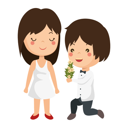 かわいいカップルがちょうど花花束ベクトル イラスト デザインと結婚してください のイラスト素材 ベクタ Image