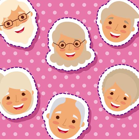 かわいい高齢者の顔男女笑顔パッチデザインベクトルイラスト のイラスト素材 ベクタ Image