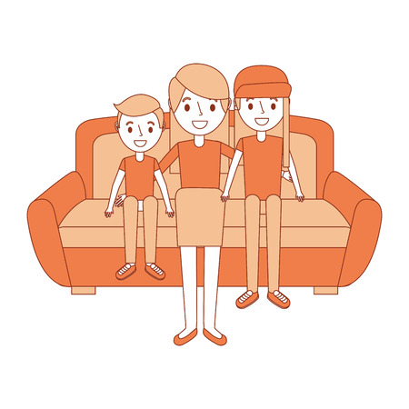 ソファベクトルイラストに座っている彼女の息子と娘とお父さんのイラスト素材 ベクタ Image