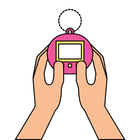 おもちゃたまごっちレトロベクトルイラストを持つ手のイラスト素材 ベクタ Image
