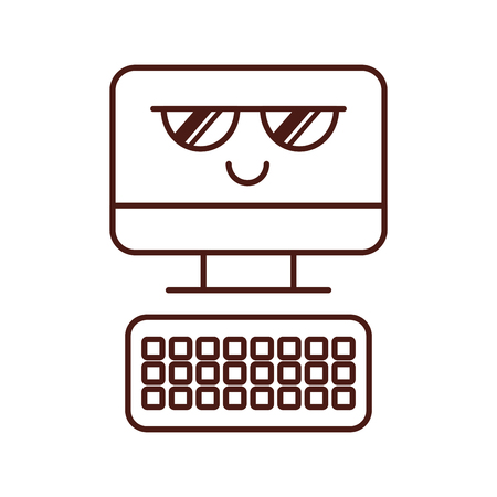 カラフルなシルエットベクトルイラストでデスクトップコンピュータ可愛いアニメーション のイラスト素材 ベクタ Image