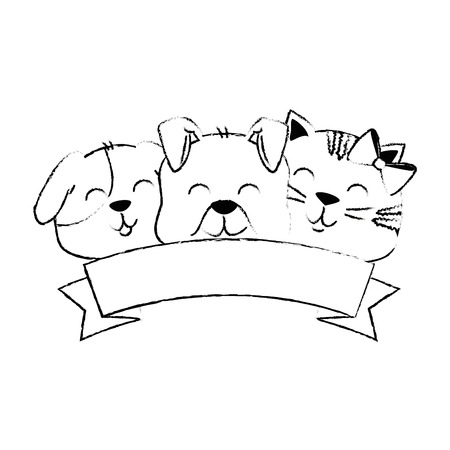 リボンベクトルイラストデザインのかわいい犬と猫のイラスト素材 ベクタ Image