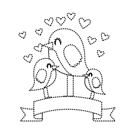 リボンハートのかわいい小鳥は ベクターイラスト細い線が大好きのイラスト素材 ベクタ Image