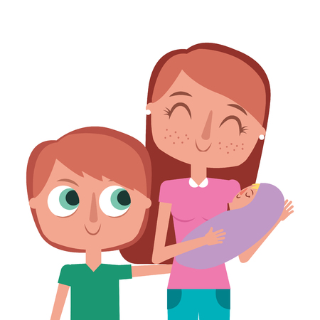 彼女の赤ちゃんと息子のベクトルイラストを運ぶ肖像画のお母さんのイラスト素材 ベクタ Image