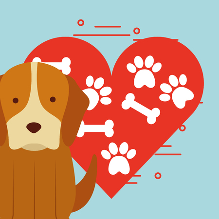 足と骨のハート愛犬ペットベクトルイラストと座っているかわいい犬のイラスト素材 ベクタ Image