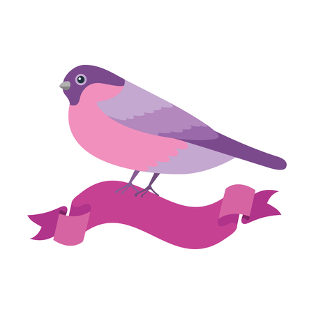Cute Bird With Ribbon Vector Illustration Design