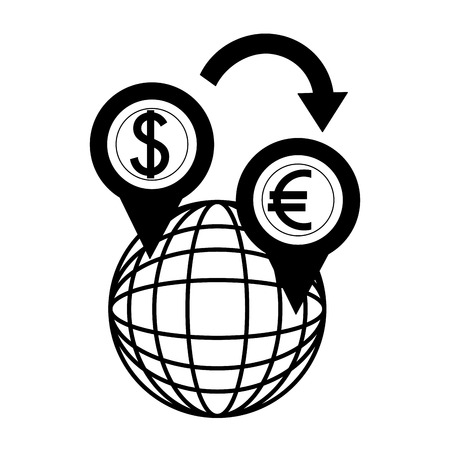 Planet with dollars and euro economy vector illustration design
