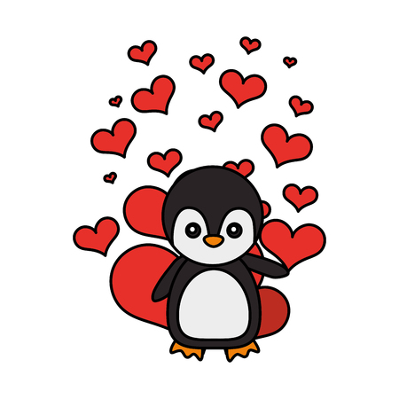 cute penguin hearts valentines day vector illustration vector illustration - 126014601