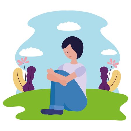 Boy sitting with sadness mental depressed vector illustration Stock Photo