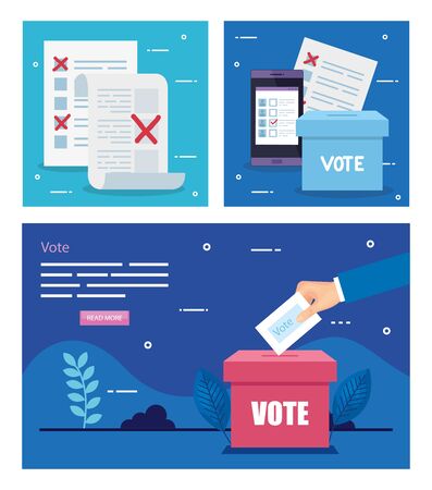 Set poster of vote with icons vector illustration design