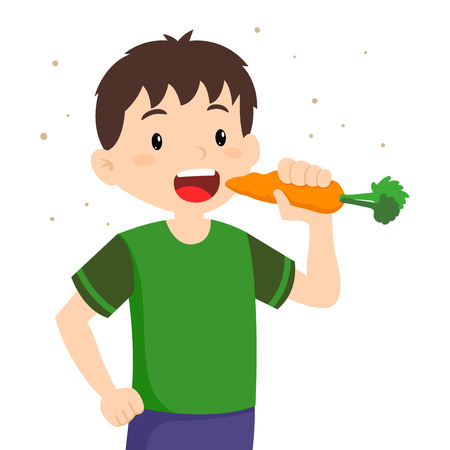 Vector illustration of little boy eating fresh carrot, healthy life style - 52885277